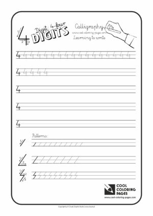 Cool Coloring Pages / Calligraphy / Digit 4 / Handwriting for kids