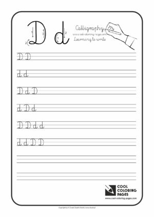 Cool Coloring Pages / Calligraphy / Letter D - Handwriting for kids / Worksheets