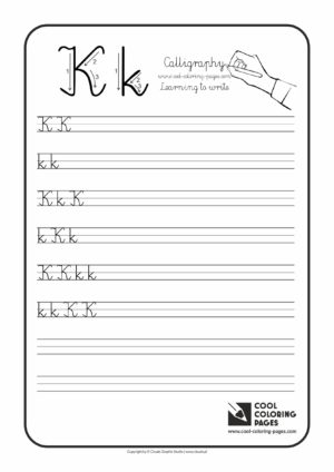 Cool Coloring Pages / Calligraphy / Letter K - Handwriting for kids / Worksheets