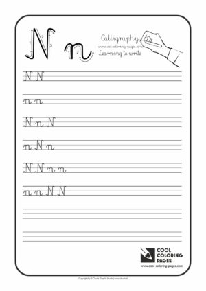 Cool Coloring Pages / Calligraphy / Letter N - Handwriting for kids / Worksheets