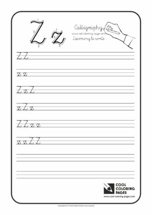 Cool Coloring Pages / Calligraphy / Letter Z - Handwriting for kids / Worksheets