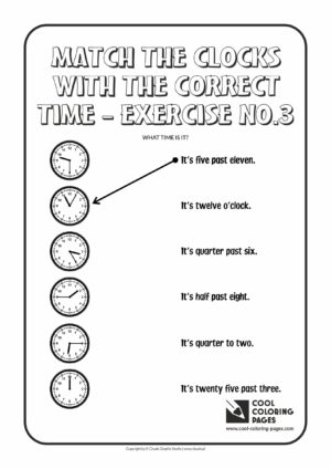 Cool Coloring Pages - Time / Match the clocks with the correct time no.3