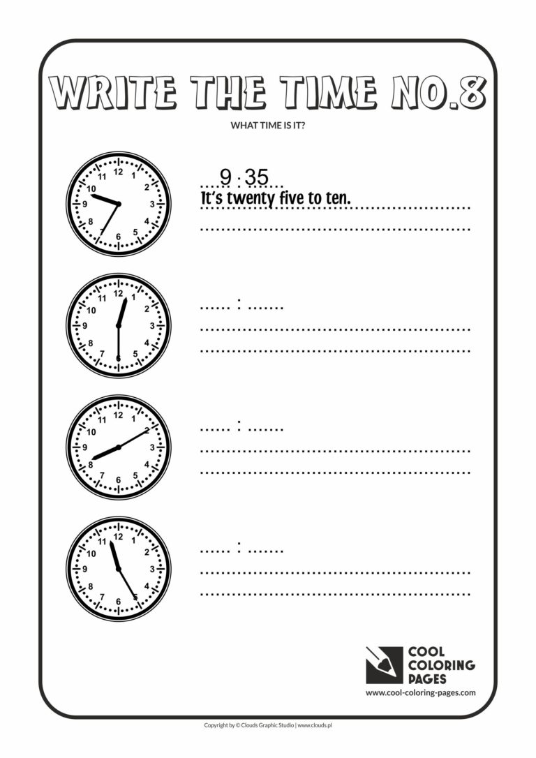 Cool Coloring Pages Write the time no.8 - Cool Coloring Pages | Free ...