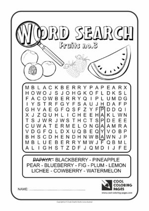 Cool Coloring Pages - Word search / Word search fruits no 3 / Coloring page with word search fruits no 3